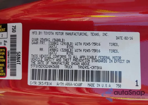 2016 Toyota Tacoma Sr from USA, damaged, VIN 5TFSX5EN3GX043688